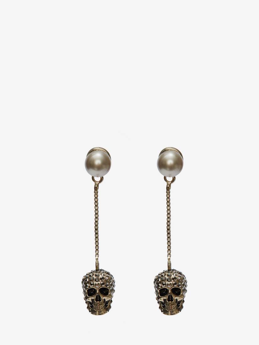 Pendientes Alexander McQueen Pave Skull Chain Mujer - Dorados - Mexico 327-PGMQJC